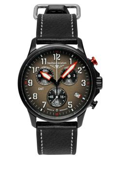 Bauhaus Aviation Herrenuhr Quarz GMT-Chronograph mit Lederarmband